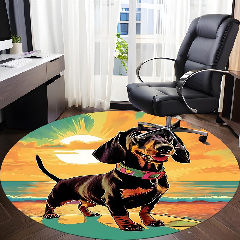 1pc Beach Sunset Dachshund Chair Carpet for Office, Soft Flannel Throw Mat, Perfect for Office, Holiday Party Decoration Choice yy260209070