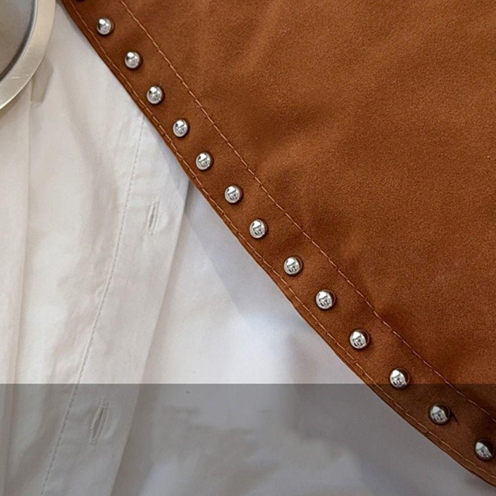 Solid Color Suede Leather Shoulder Bag PU Leather Matte PU Handbag Suede Rivet Tote Bag  Outdoor