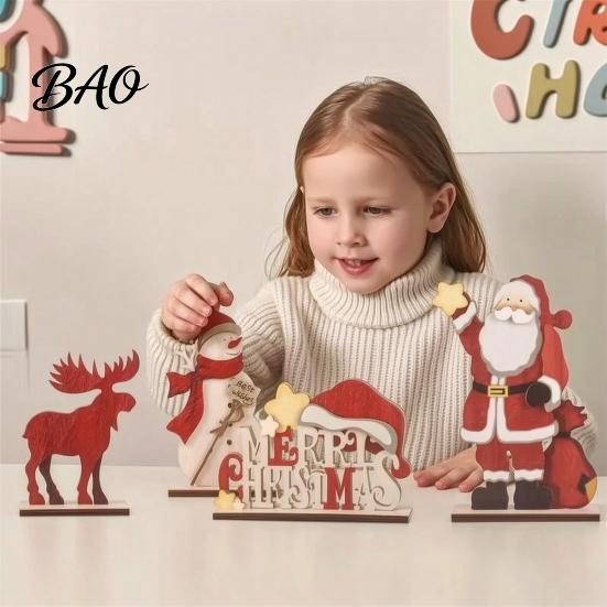 Christmas Desktop Centerpieces Nordic Ornaments, Wood Reindeer Santa Claus Snowman Figurine, Rustic Wooden Seasonal Ornaments Decoration for