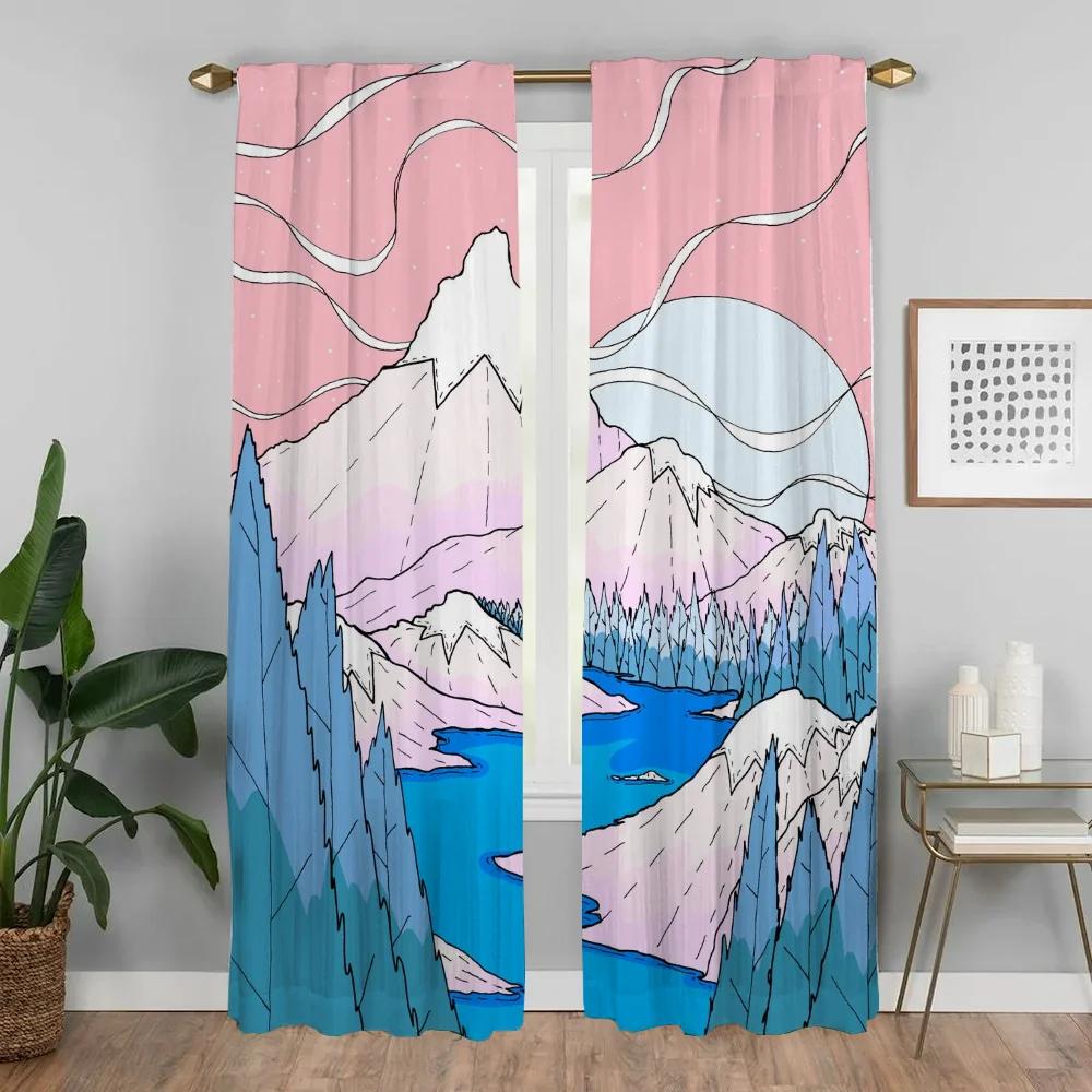 Pink Mountain Anti-mosquito Curtains for Living Room Halloween Decoration Partition Tulle for Bedroom Blackout Curtain Shades