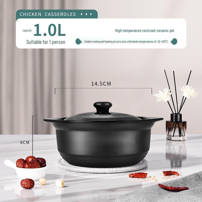Ceramic Casserole Stew Pot for Gas Stove - Small, Dry-Burning Clay Soup Pot