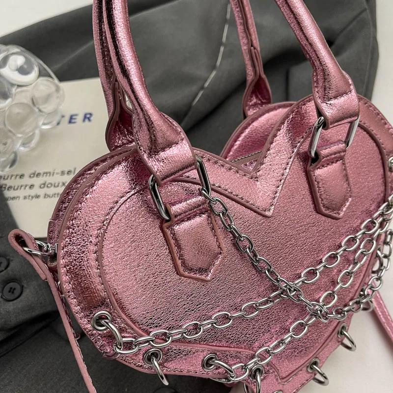 Torebki na ramię Love Heart Shape Crossbody dla kobiet Nowe torebki na ramię ze skóry syntetycznej Modny łańcuszek Designerski luksusowy srebrny