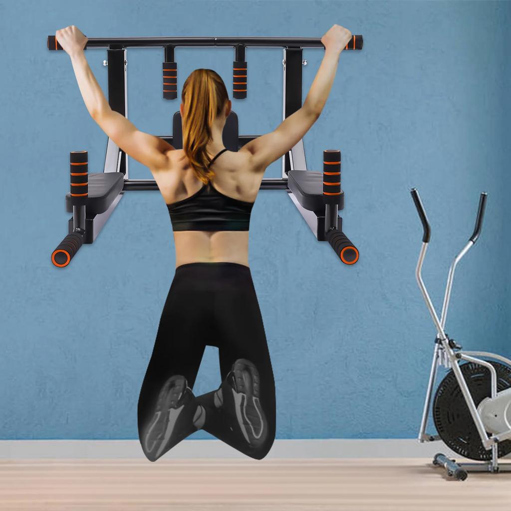 Black Wall Mounted Pull Up Bar - Multifunctional Adjustable Chin Up Horizontal Bar for Chest, Arm & Back Workout for Men & Women