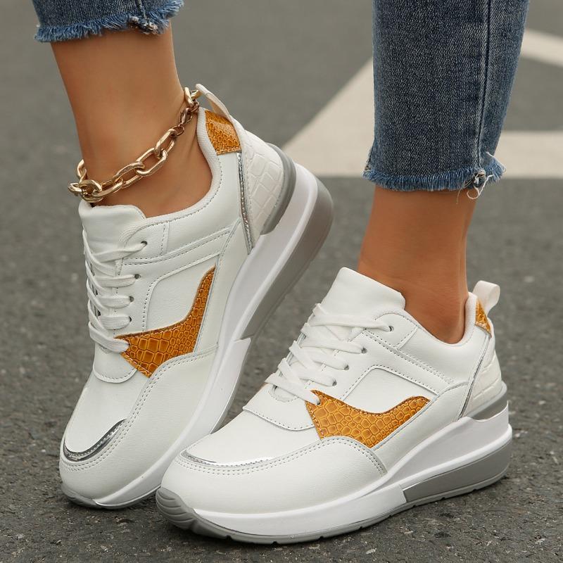 Spring and autumn new color matching lace-up wedge heel platform women's single shoes large size rhinestone sports and leisure shoes women