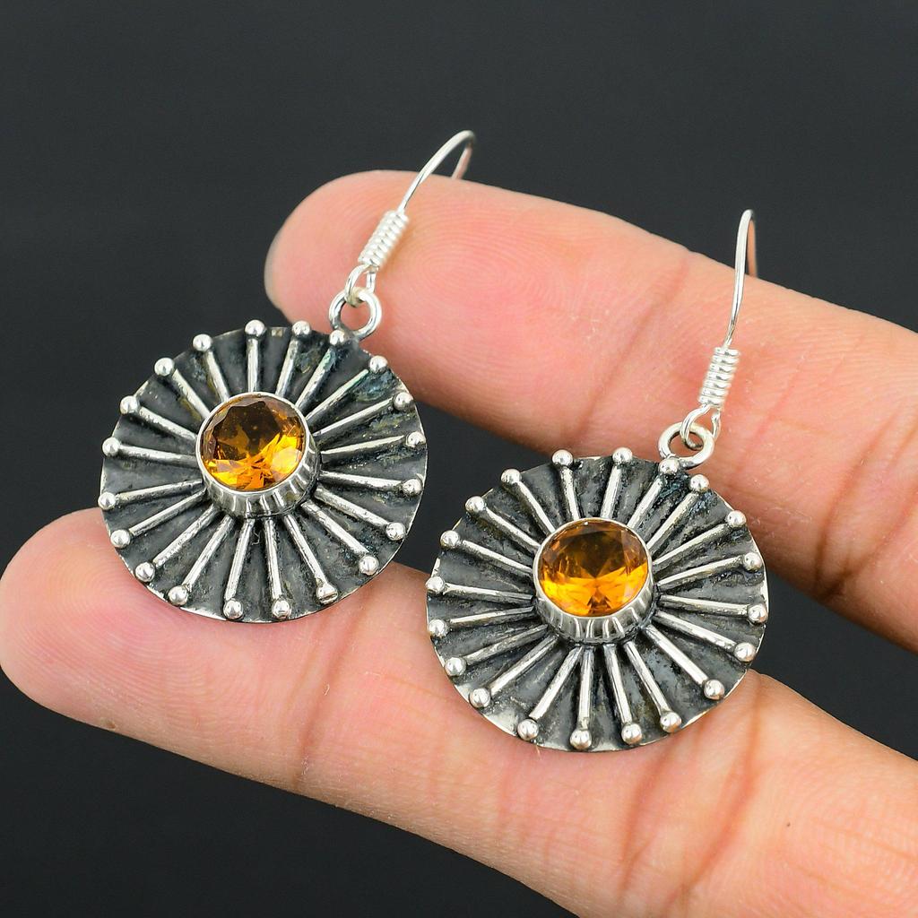 Natural Citrine Gemstone 925 Sterling Silver Drop/Dangle Earrings For Girls