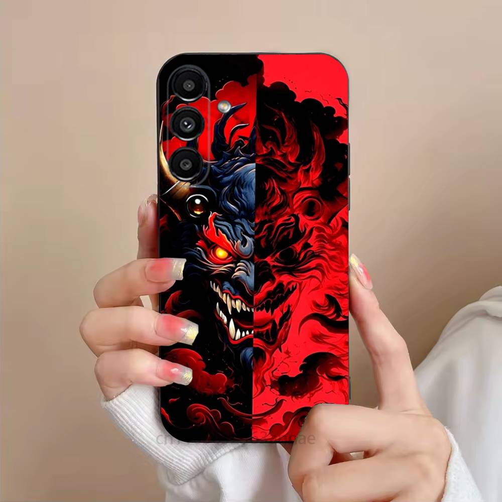 

Samurai Hannya Mask Ghost Printing Phone Case For Samsung S25,24,23,22,21,S20,Ultra,Plus,FE Black Soft Cover SamsungS21plus