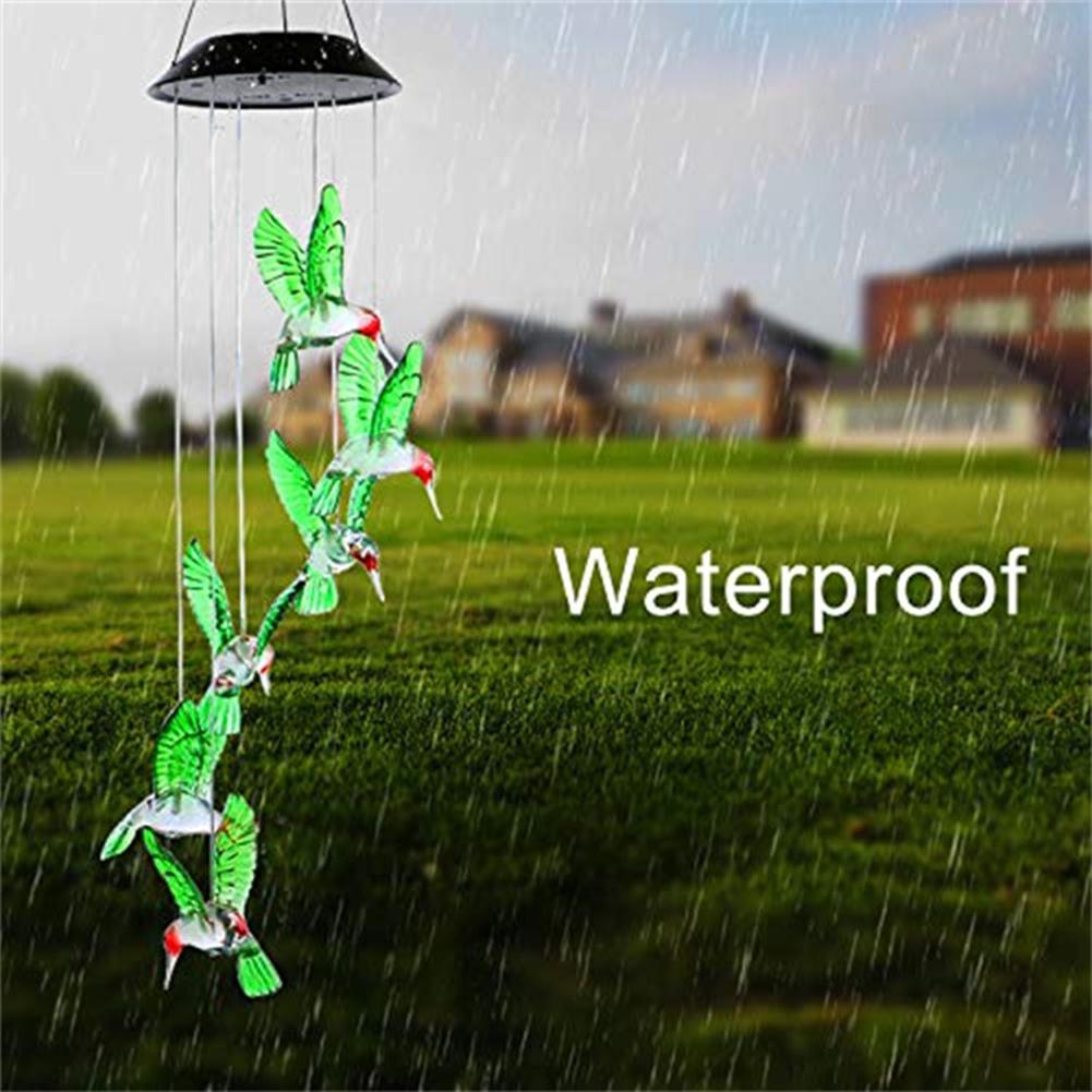 LED Solar Wind Chime Butterfly Crystal Windchime Hummingbird Color Changing Waterproof Outdoor Windchimes for Garden Decoration