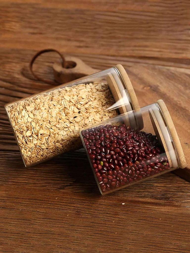 1PC Round Glass Storage Jars with Bamboo Lid for Coffee Beans Grains Noodles Food Storage Containers Kitchen Organizers Storage