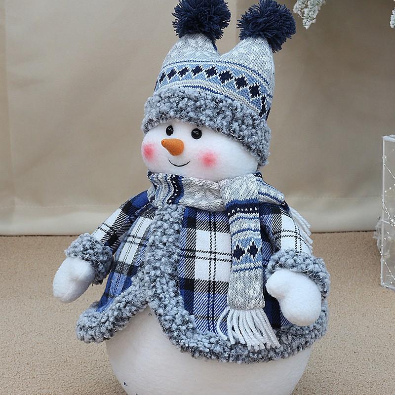 Blue Fabric Snowman Decorative Figurine Christmas Tabletop Window Display Ornament Holiday Home Decoration