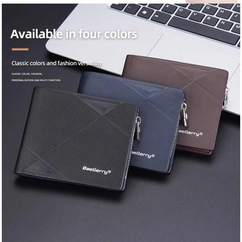 New Men's Short Wallet European American Business Multi Slot Soft With Zipper Coin Purse