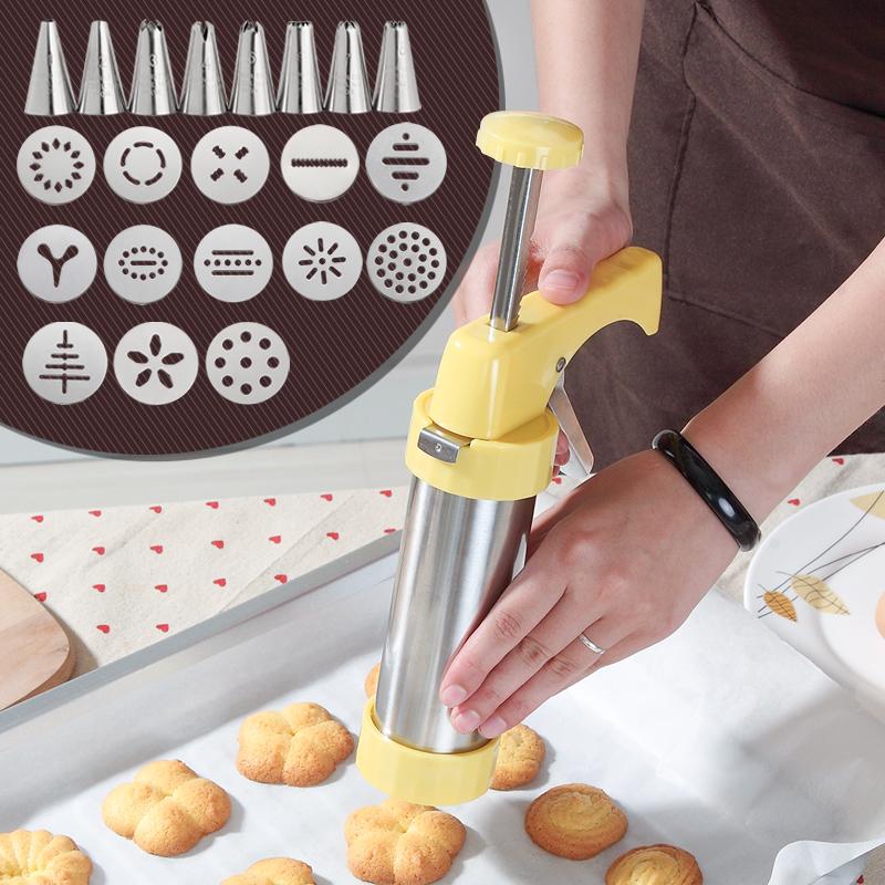 Cookie Press Kit Gun Machine Cookie Making Cake Decoration 13 Press Molds & 8 Pastry Piping Nozzles Cookie Tool Biscuit Maker