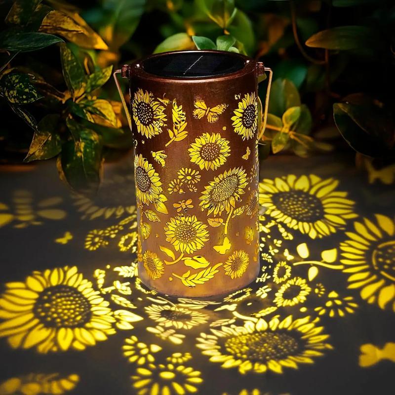 Sunflower Hollow Projection Solar Lantern IP65 Waterproof Outdoor LED Lamp for Garden Patio Yard Pathway Home Decor Lighting