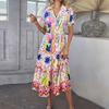 Women's Fashion Casual Bohemian Vacation High Waist Geometric Color Block Patchwork Printed Dresses