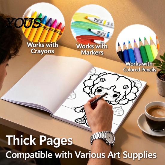 Creative Gifts for Children Cartoon Character Coloring Book Kids, Thick Paper Clear Line Birthday Painters Art Patterns Drawing Book, Fine Motor