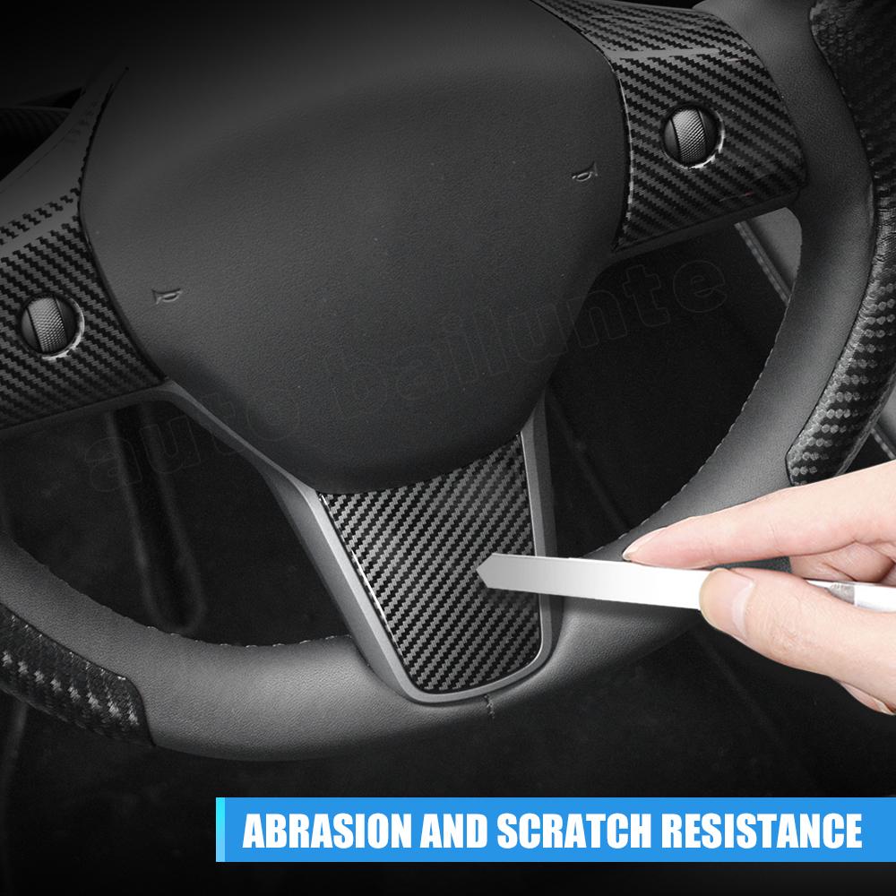 For Tesla Model 3 Model Y 2023 2022  Accessories Carbon Fiber Sticker Car Steering Wheel Cover Gear Shift Cover