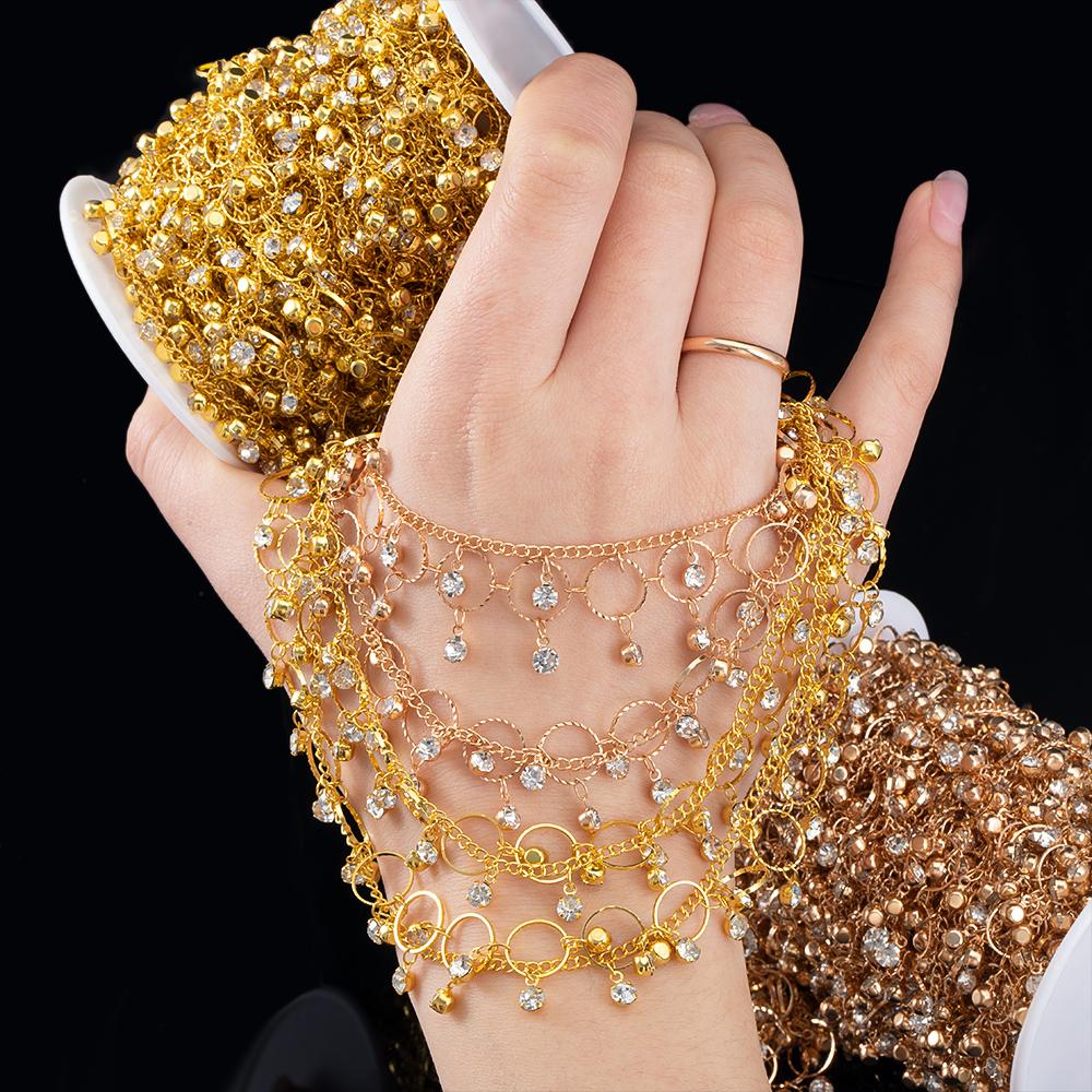 50CM Transparent Crystal Round Charm 10mm Circle Tassel Beaded Copper Short Waist Chains Necklace Bracelet DIY Jewelry Making