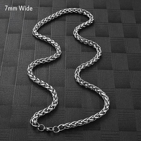Men's Stainless Steel Necklace Link Wheat Chain Braided for Women Waterproof Neck Jewelry Accessories Choker Christmas Gifts