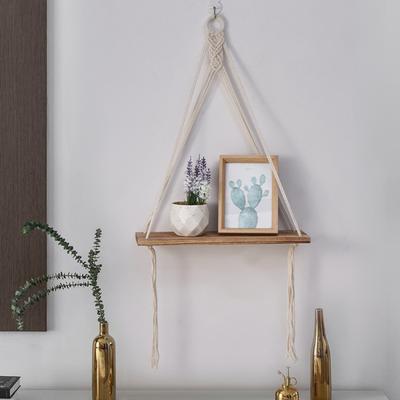 Bohemia Wall Hanging Shelf Elegant Rustic Living Room Handmade Cotton Rope Photo Succulents Plants Display Wood Plate Tapestry Pendant Decoration