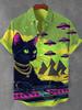 Herren Retro Cartoon Anime Katze Thema Kurzarmhemden Kurzarmtops Mode Lässig Urlaub Streetwear Sommer Herrenhemden