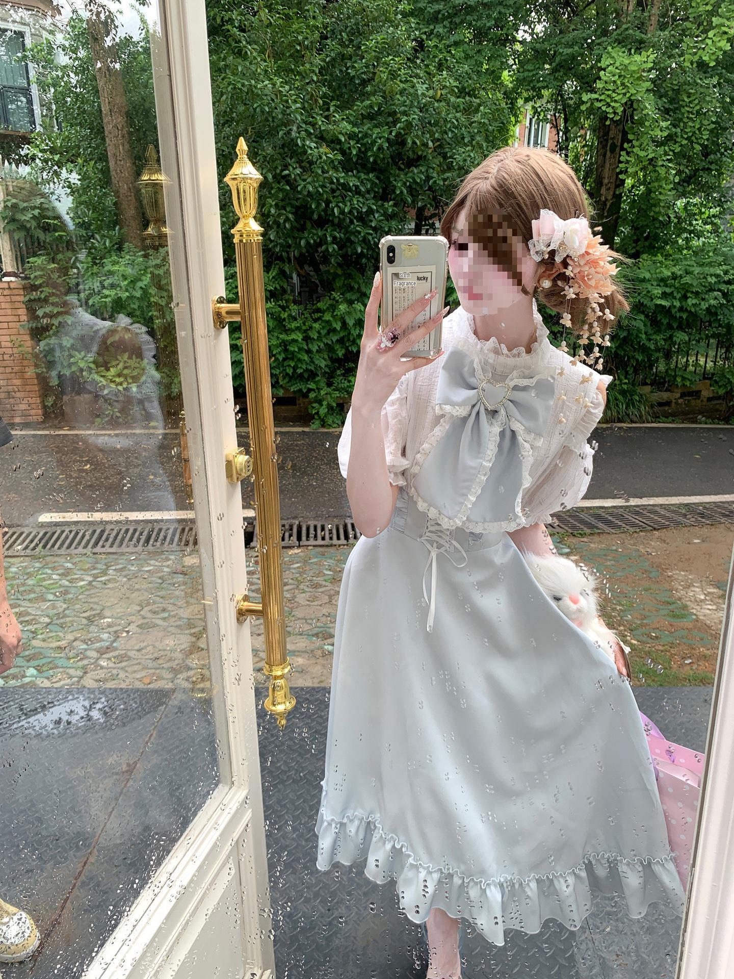 Forest Girl Gentle Lolita Beach Dress - Clouds Tears Light Blue Medium