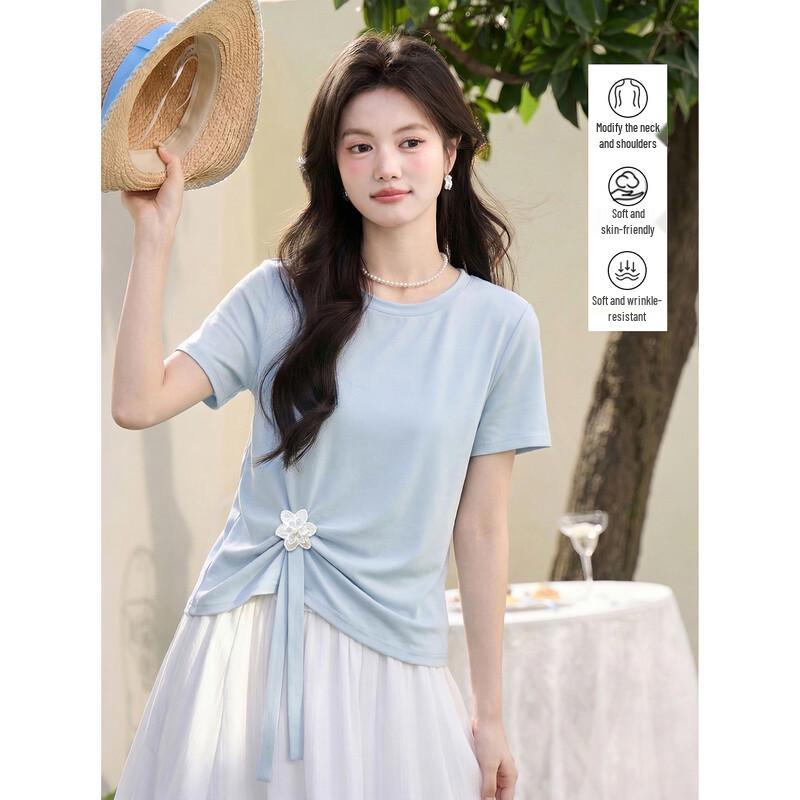 Women s Korean Chic Short Sleeve T-Shirt L