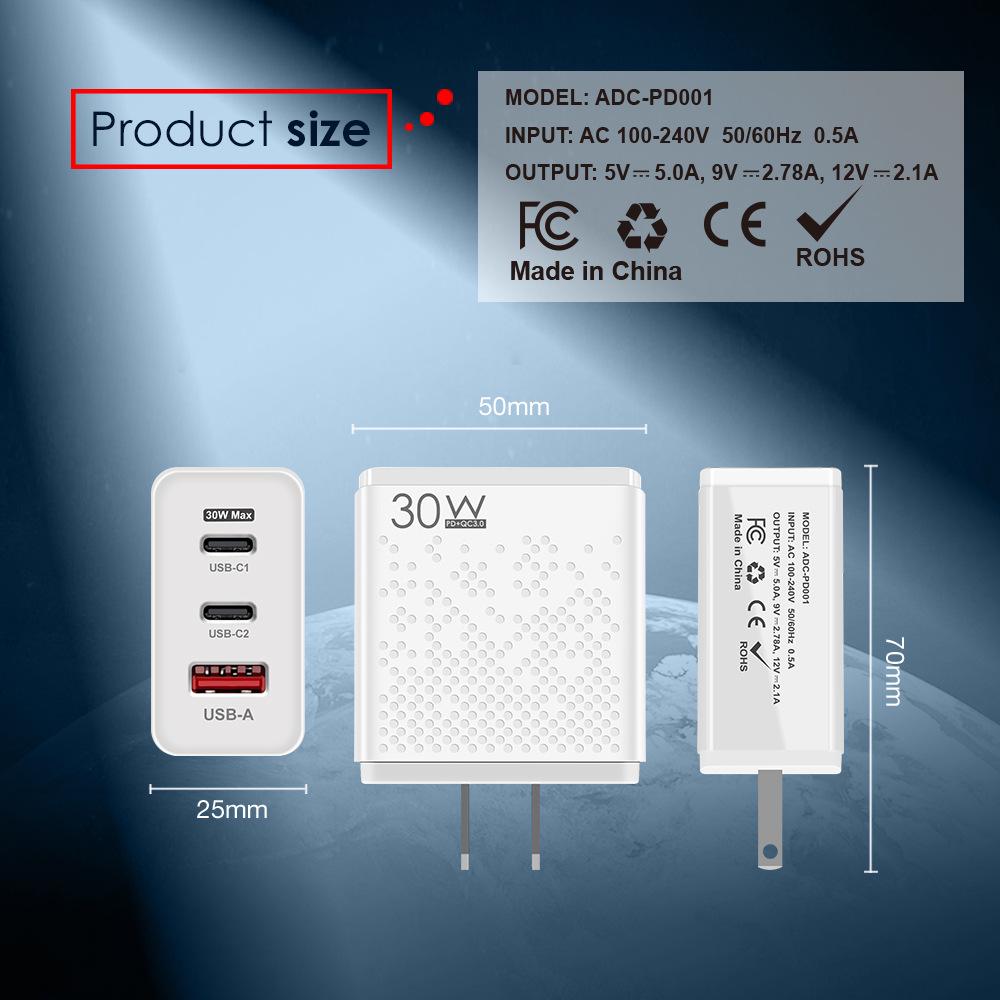 30W Dual-Port Fast Charger Type-C & USB (EU/US)