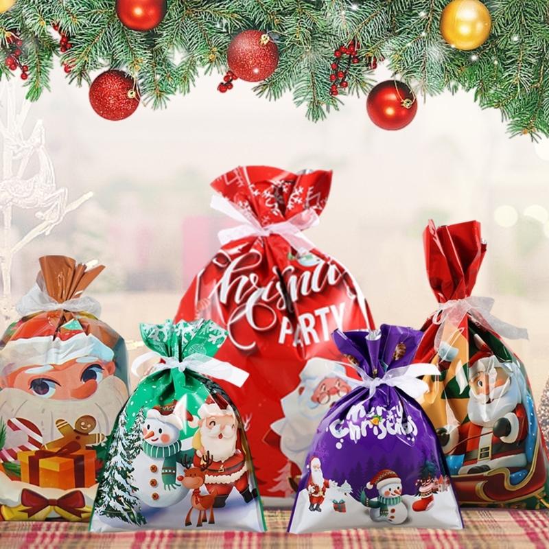 12/24/30Pcs Holiday Gift Bags With Drawstring Closure For Christmas Decorations Durable Efficient Foil Materials Assorted Sizes And Colorful Pattern