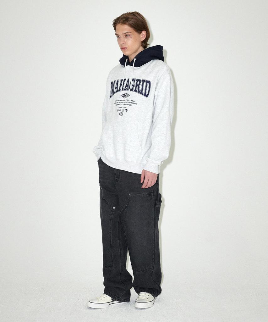 Maha Grid Basic Color Block Hoodie Light Gray(Mg2Efmm421A)