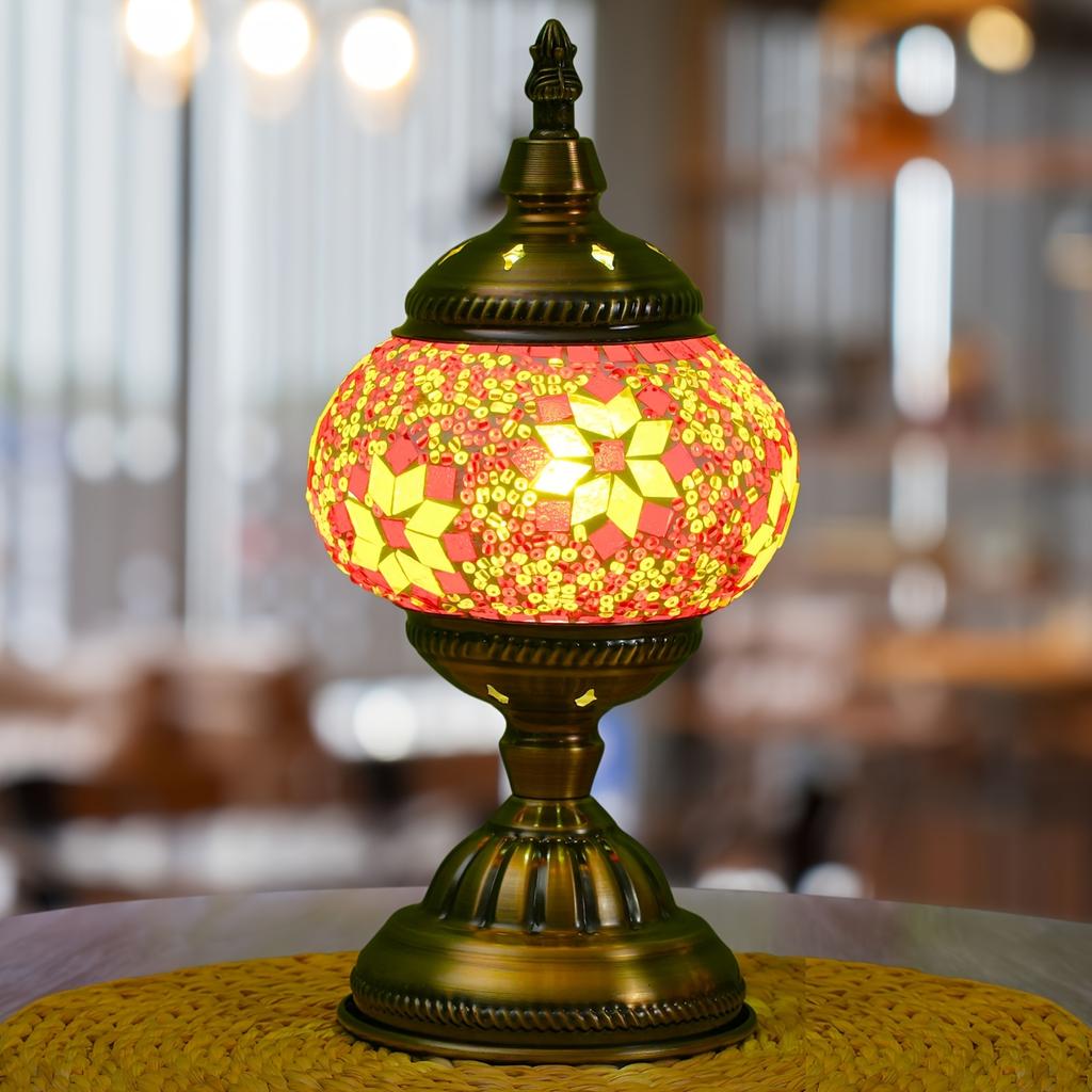 Handcrafted Turkish Mosaic Table Lamp - Halloween Pumpkin Night Light, 3-Color Dimmable Glass Bedside Lamp With Metal Base, Includes Bulb
