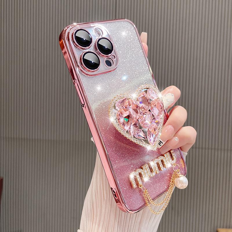 

Подходит для чехла для мобильного телефона iPhone 16, подставка со стразами, градиентный блестящий порошок, силиконовый Apple 15 Promax, 14, модный iPhone16plus