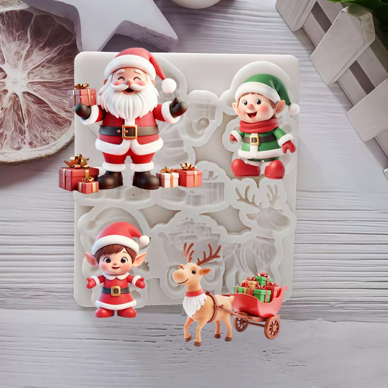 1pc Reindeer Santa Claus Sleigh Elf Christmas Silicone Sugarcraft Mold Cupcake Baking Mould Fondant Cake Decorating Tools