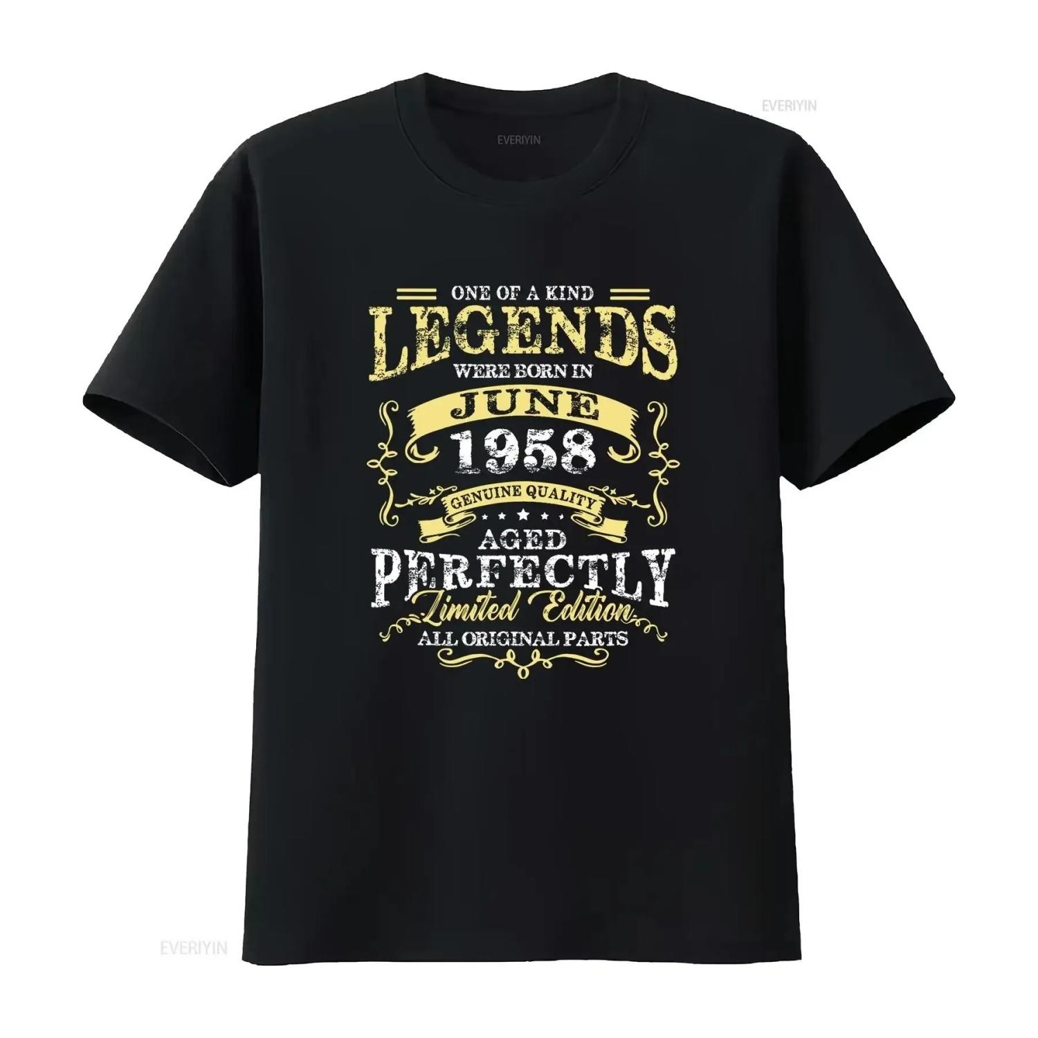 

Legend Born In June 1958 65th Birthday T Shirt 65 Years Old For vintage Washed designer clothes Casual Stylish Unisex S чёрный