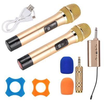 Přenosný UHF ruční bezdrátový mikrofon 1-na-2 s mini Bluetooth přijímačem Zlatý