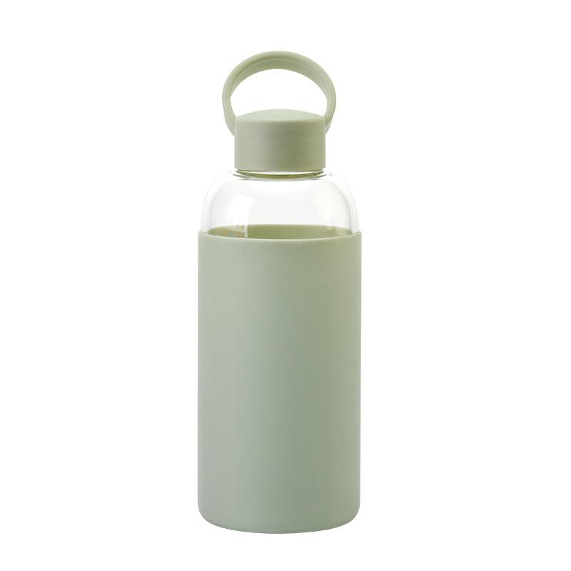 Sports Portable Water Cup With Silicone Cover, Student Couple Easy Cup High Borosilicate Glass Water Cup