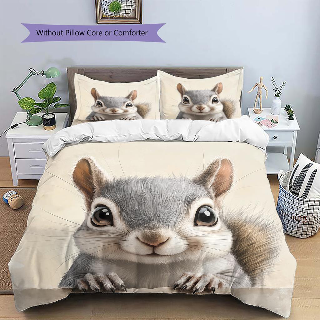 Cute Squirrel Pattern Bedding Home Decoration Birthday Gift (1 * Duvet Cover + 2 * Pillowcase, Without Core)