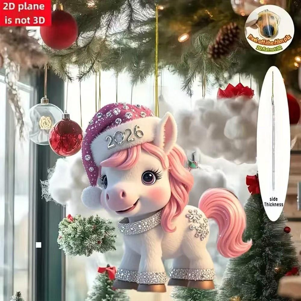 New 2D Flat Christmas Hanging Pendant Shining Simulation Horse Pendant Ballerina Acrylic Keychain Bag Charms