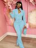HR24057 Women's Sexy Long Sleeve Flare Two-Piece Sports Casual Set