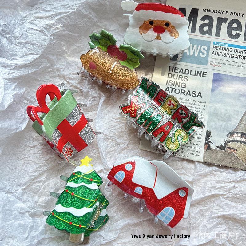 Weihnachten Schneemann und Weihnachtsmann Haarspangen - Festliche Krallen- und Haiklammern für Pferdeschwänze und Hochsteckfrisuren