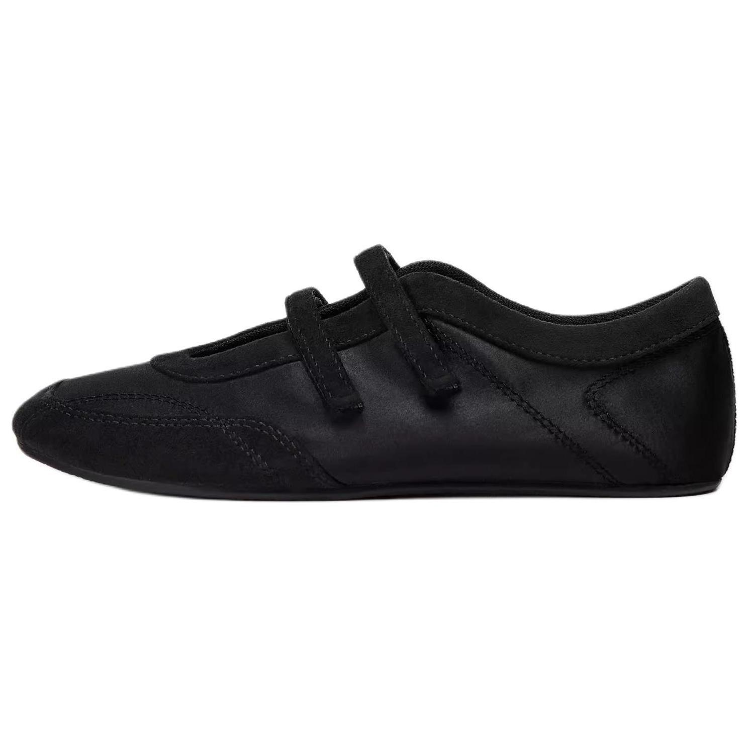 ZARA Leather Suede Double Strap Ballet Flats Black Womens 15204510 40