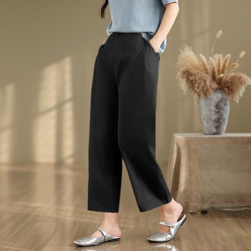 2025 summer new solid color fat MM casual pants women's thin design sense fashion and thin high waist loose straight pants