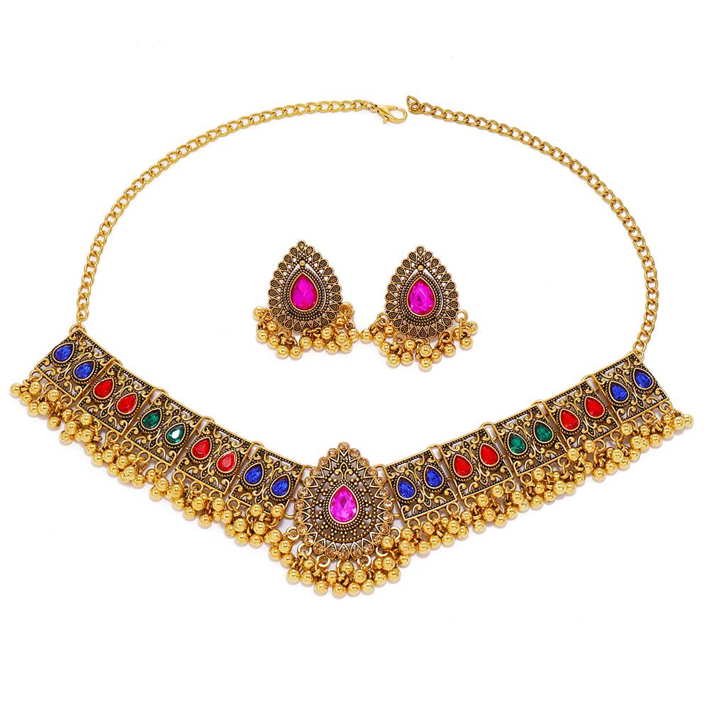 Elegant Rhinestone Tassel Necklace & Earrings Set: Ethnic Indian Retro Style Accessories for Women