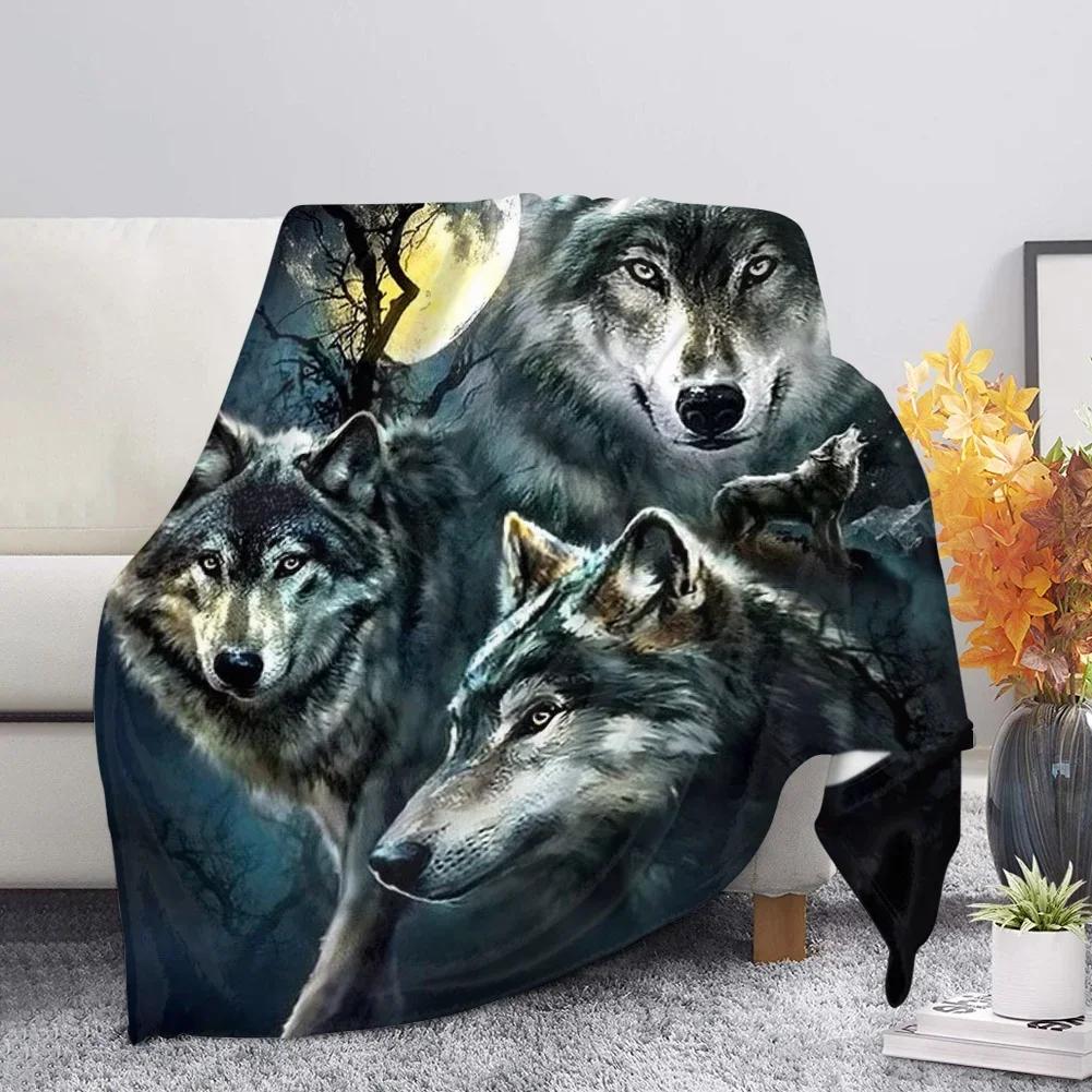 Print  Wolf Pattern King Queen Size All Super Soft Lightweight Blanket for Bed SofaWarm