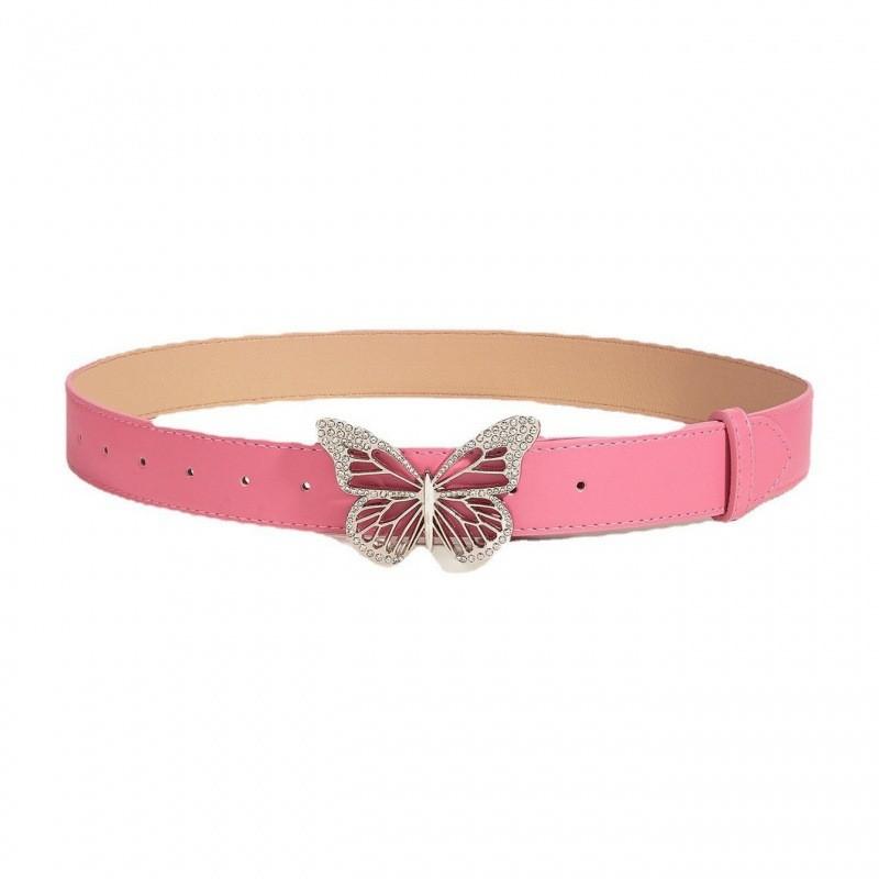 

Durable Metal Stylish Fastening Big Butterfly Waist Belt In Black White Leather Pink Pink Leather