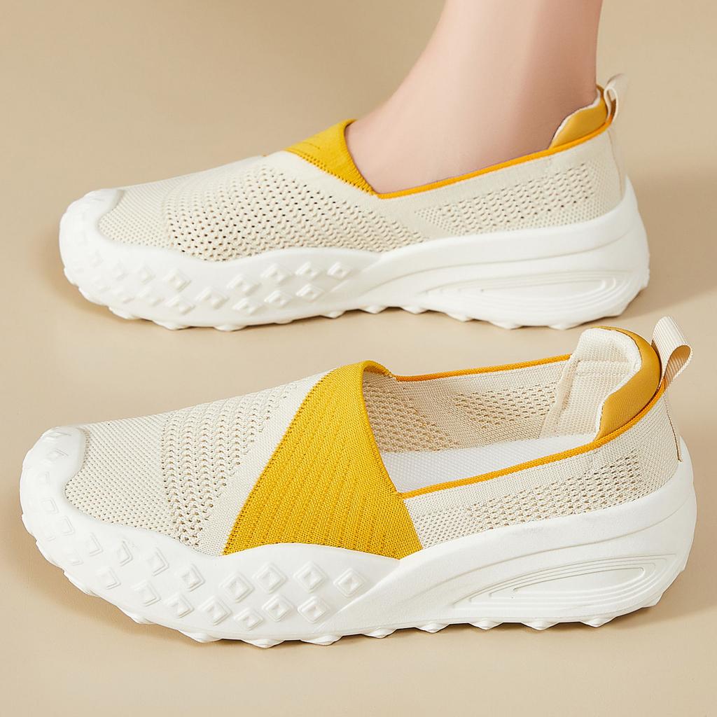 Walking Knitted Loafers Flat Sneakers for Women Lightweight Breathable Slip On Work Walking Shoes Women's Outdoor Arch Support Woven Running Sneaker