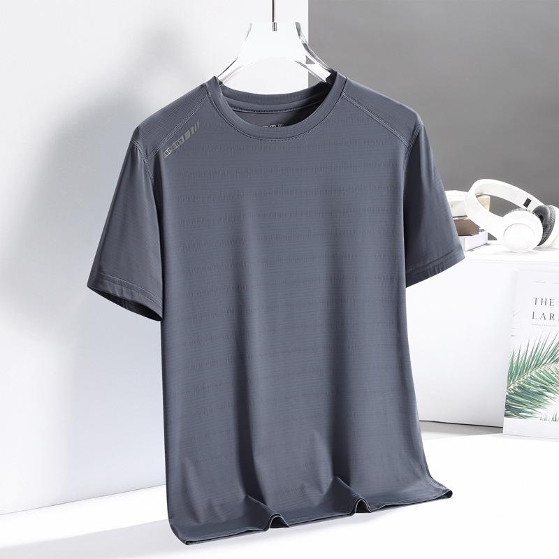 Men's Ice Silk Summer T-Shirt - Solid Color, Breathable, Loose Fit, Half Sleeve, Plus Size Sportswear