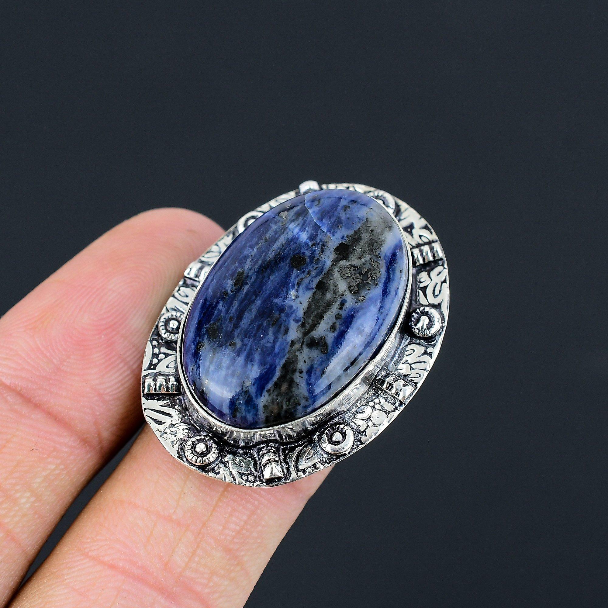 

Natural Sodalite Gemstone 925 Sterling Silver Stackable Ring Size 8.5 For Women 8.5