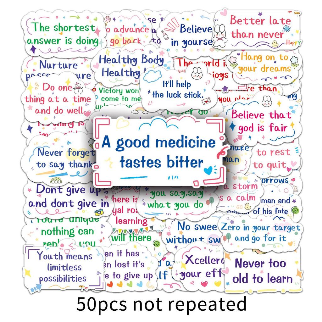 50 Inspirational English Short Sentences Graffiti Personalized Text Slogans DIY Water Cup Suitcase Stickers Waterproof