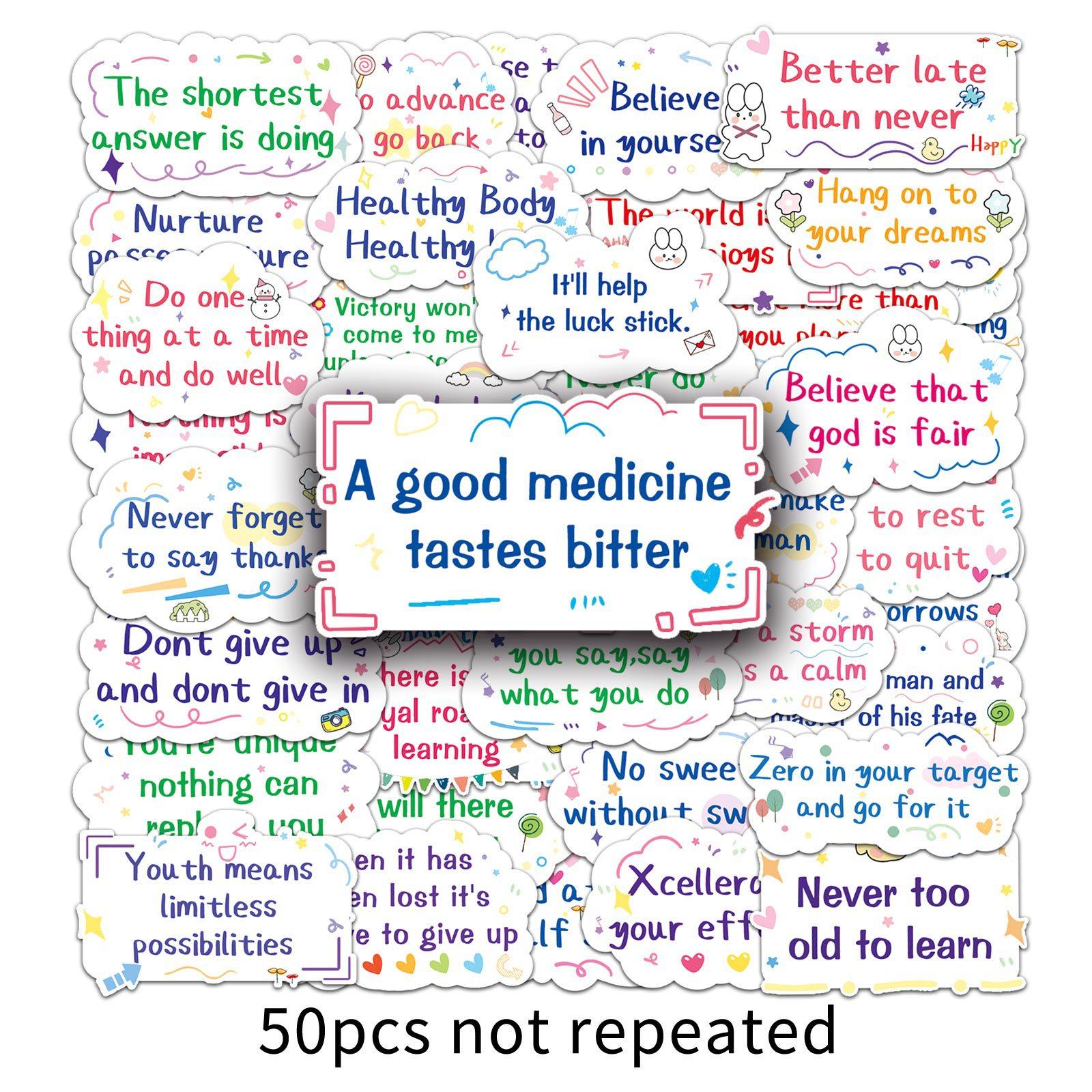 

50 Inspirational English Short Sentences Graffiti Personalized Text Slogans DIY Water Cup Suitcase Stickers Waterproof