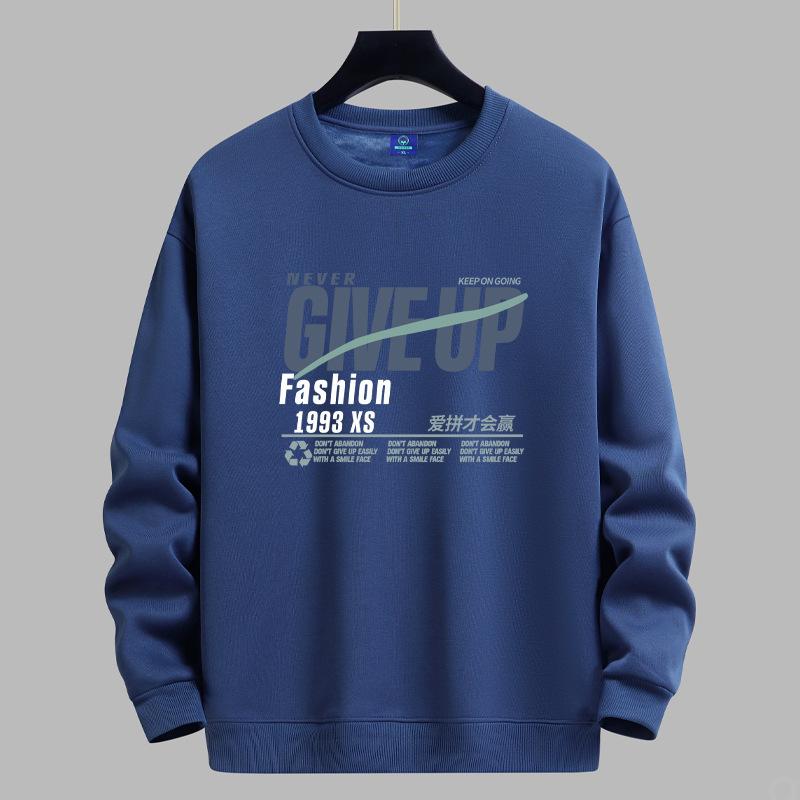 

QICED Весенне-осенняя толстовка мужская футболка с длинным рукавом свободная универсальная повседневная с круглым вырезом пуловер XXXXXL темно-синий