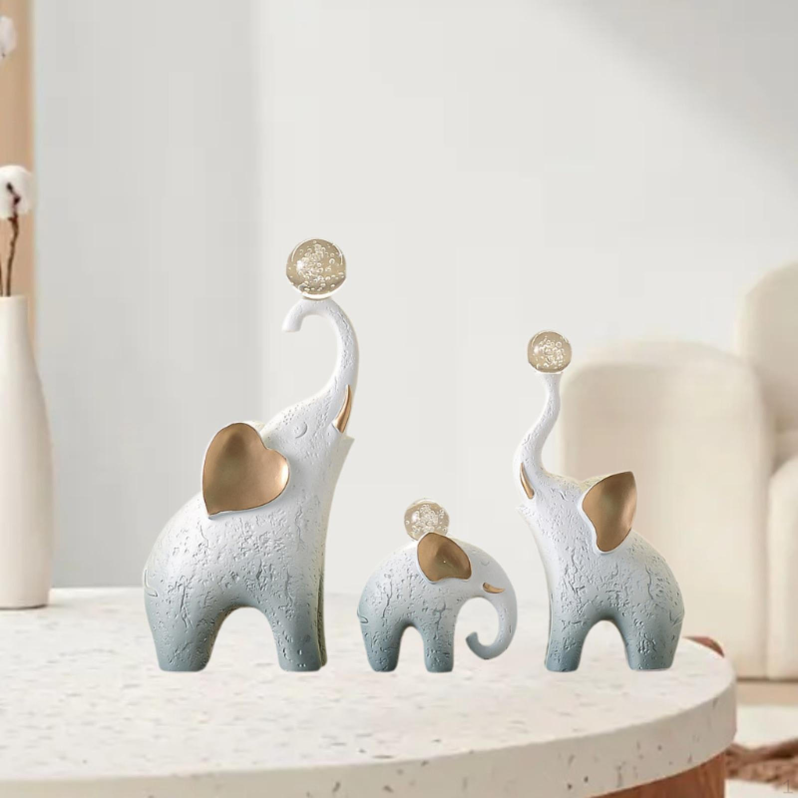 

3 Elephant Statues for Decorative Purposes, Family Ornaments
